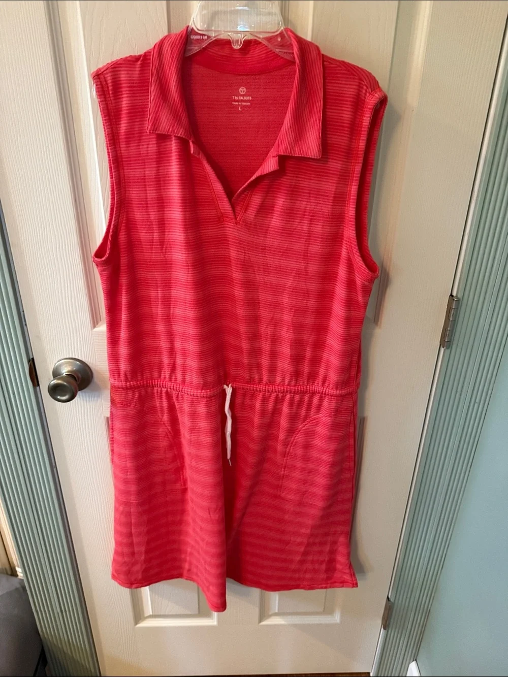 Talbots Coral Pink Sleeveless Collared Knit Romper Dress - Picture 1 of 5